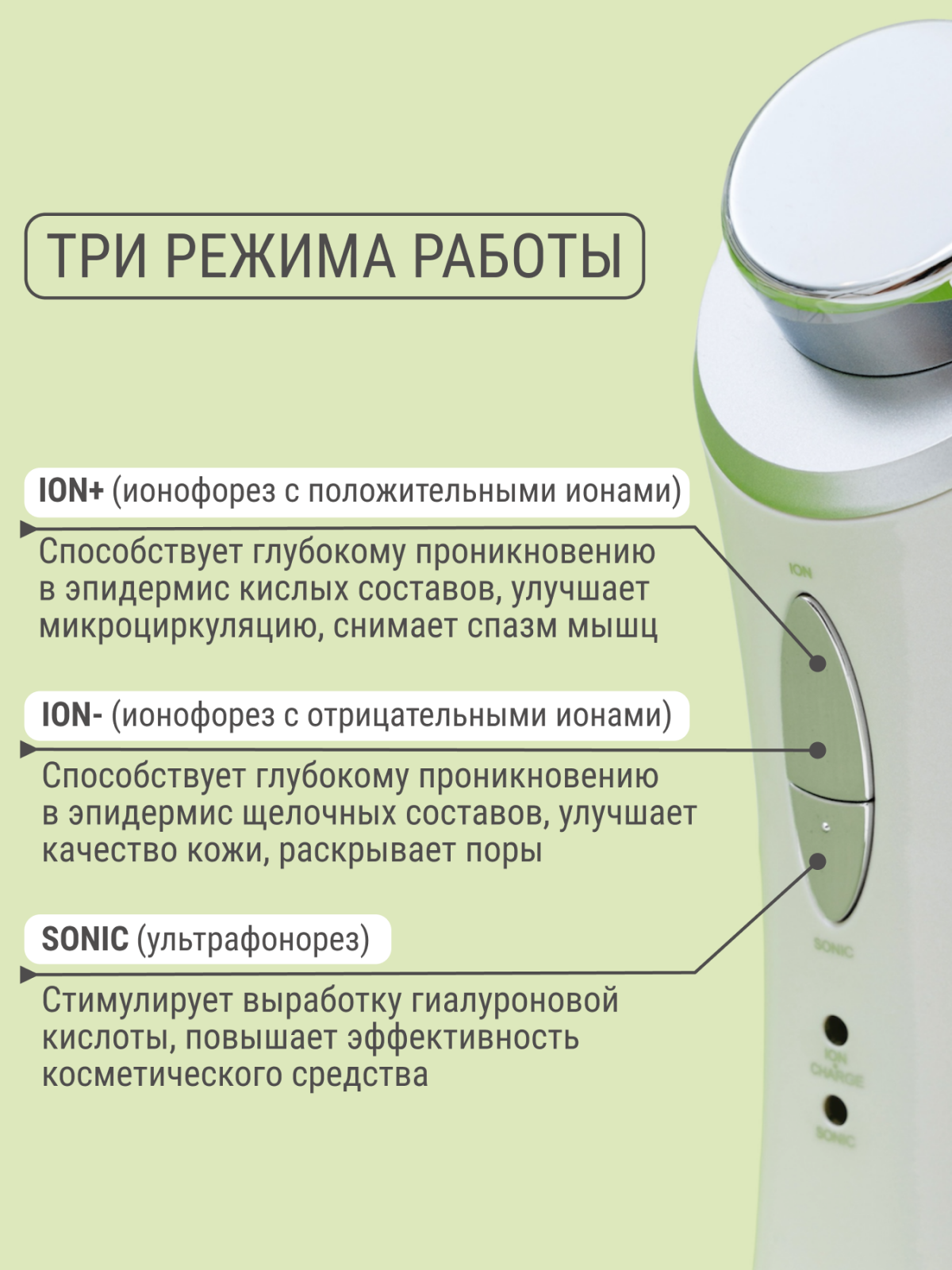 Ультразвуковой прибор массажер для лица с гальванотерапией SR-06 BI Технологии здоровья